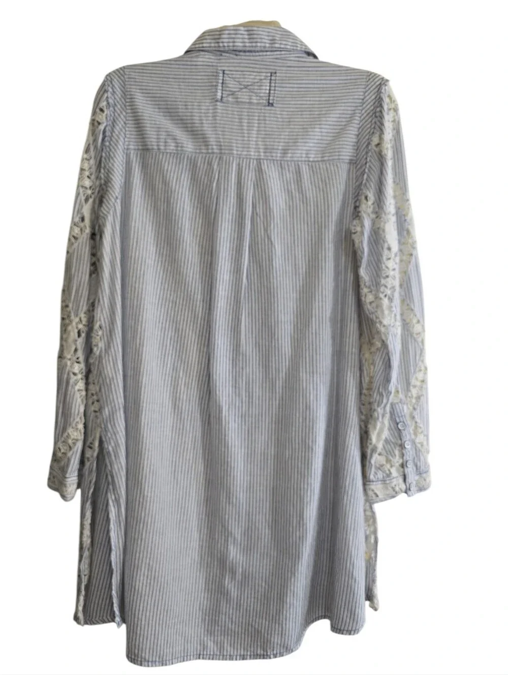 NWT Free People Maldives Stripes Top Ivory & Blue Combo XS Oversized Lace Insets
